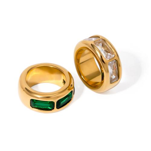 Bague en acier inoxydable zircons cubiques, Acier inoxydable 304, avec zircon cubique, Plaqué or 18K, bijoux de mode & unisexe, plus de couleurs à choisir, Vendu par PC