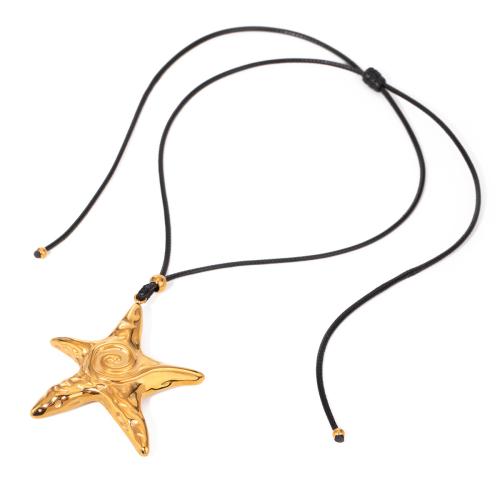 Collier de bijoux en acier inoxydable, Acier inoxydable 304, avec corde de cire, étoile de mer, Plaqué or 18K, bijoux de mode & pour femme, Longueur 65 cm, Vendu par PC