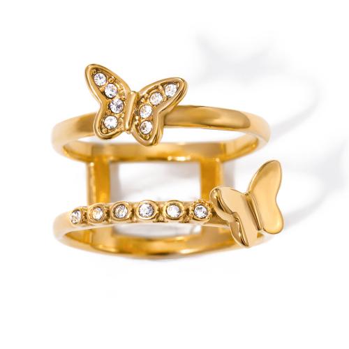 Anillo de dedo acero inoxidable del Rhinestone, acero inoxidable 304, 18K chapado en oro, Joyería & para mujer & con diamantes de imitación, Vendido por UD