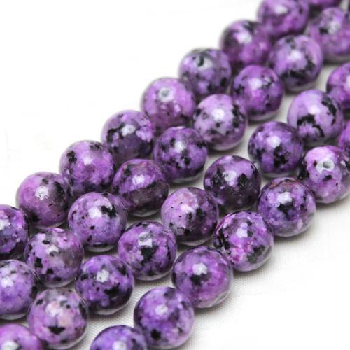 Grânulos de gemstone jóias, Granito Tingido, Roda, polido, DIY, roxo, 8mm, Aprox 45PCs/Strand, vendido por Strand