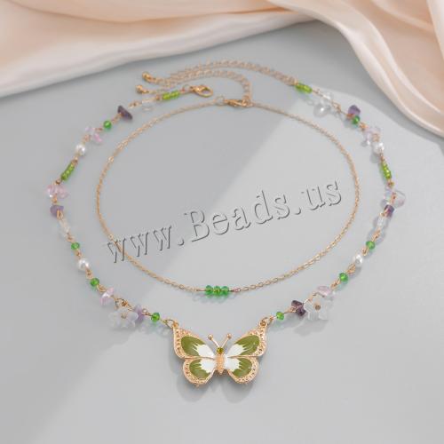 Collar de Turquesa, Cobre+Recubierto+Hierro, con turquesa & Plástico, con 7cm extender cadena, Doble capa & Joyería & para mujer, longitud aproximado 36 cm, aproximado 43 cm, Vendido por UD