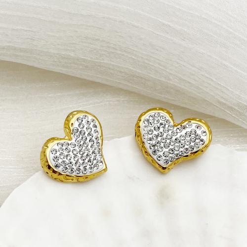 Roestvrij staal Stud Earrings, 304 roestvrij staal, Hart, mode sieraden & micro pave zirconia & voor vrouw, 23x20mm, Verkocht door pair