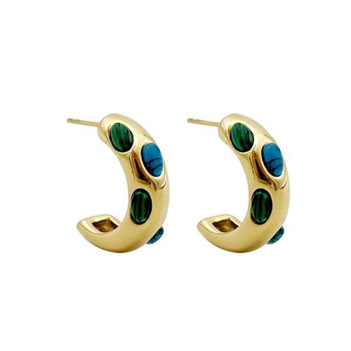 Stainless Steel Stud Earrings 304 Stainless Steel with turquoise fashion jewelry & for woman Sold By Pair