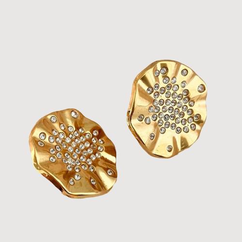 Stainless Steel Stud Earrings 304 Stainless Steel Lotus Leaf fashion jewelry & micro pave cubic zirconia & for woman Sold By Pair