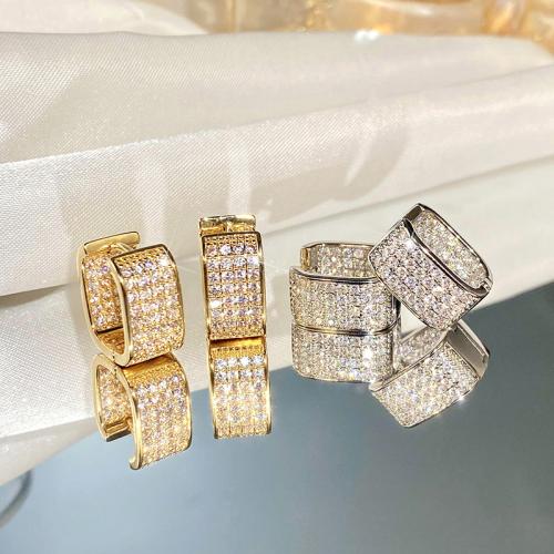 Cubic Zirconia Micro Pave Latão Brinco, cobre, joias de moda & micro pavimento em zircônia cúbica & para mulher, Mais cores pare escolha, 15mm, vendido por par