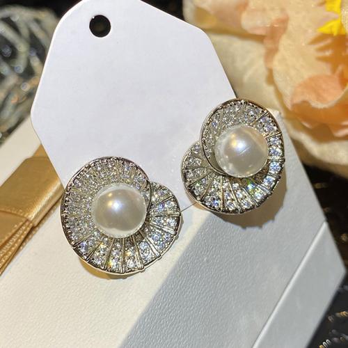 Cubic Zirconia Micro Pave Brass Earring with Plastic Pearl fashion jewelry & micro pave cubic zirconia & for woman Sold By Pair