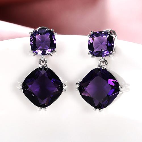 Cilindrata Zircone Orecchini in ottone micro pavimenta, gioielli di moda & Micro spianare cubic zirconia & per la donna, viola, 21mm, Venduto da coppia