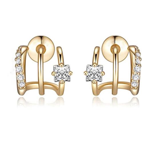 Cubic Zirconia Micro Pave Brass Earring fashion jewelry & micro pave cubic zirconia & for woman golden Sold By Pair