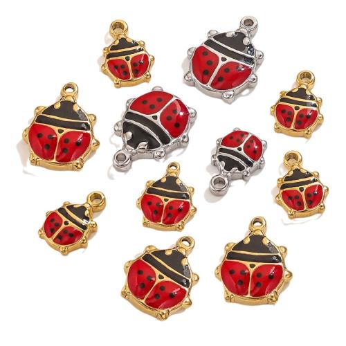 Stainless Steel Animal Pendants 304 Stainless Steel Ladybug DIY & enamel Sold By Bag