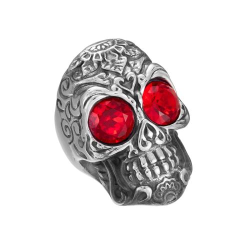 Rhinestone Stainless Steel Finger Ring 304 Stainless Steel Skull & for man & with rhinestone Sold By PC