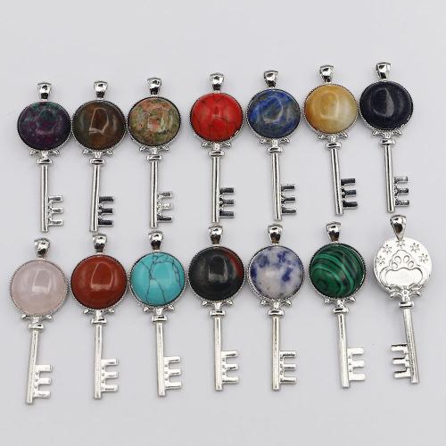 Gemstone Pendants Jewelry Natural Stone with Zinc Alloy Key silver color plated DIY Sold By PC