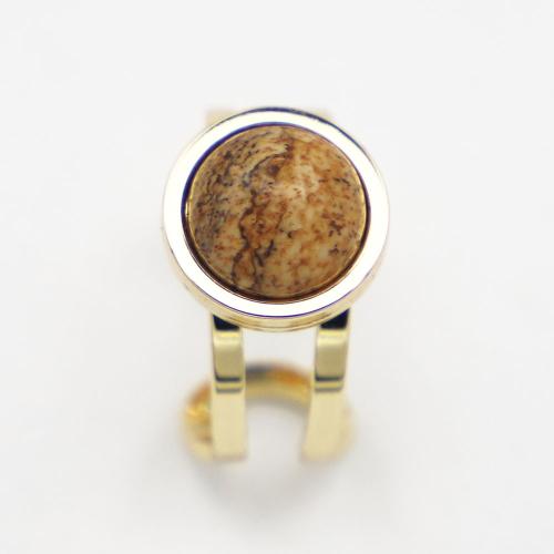 Vinger Ring in edelstaal, 304 roestvrij staal, met Foto Jasper, Verstelbare & uniseks, meer kleuren voor de keuze, Stone:10mm,ring width:12.5mm, Verkocht door PC