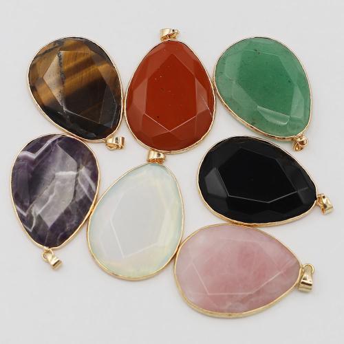 Gemstone Pendants Jewelry Natural Stone with Brass Teardrop gold color plated DIY Sold By PC