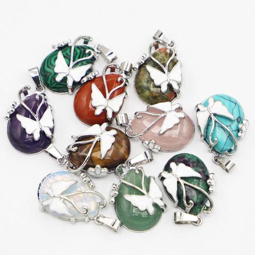 Pendants Gemstone Jewelry, Cloch Nádúrtha, le Sinc Alloy, Teardrop, dath airgid plated, DIY, Dath Randamach, 20x25x9mm, Díolta De réir PC