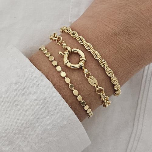 Bracelets en laiton, avec 5CM chaînes de rallonge, Placage de couleur d'or, pour femme, protéger l'environnement, sans nickel, plomb et cadmium, Longueur 16 cm, Vendu par PC