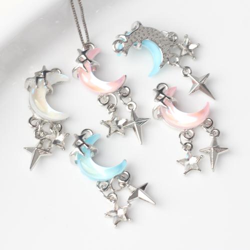 Resina Zinc Alloy pendenti, lega in zinco, with resina, Luna e Stella, placcato color argento, DIY & con strass, nessuno, assenza di nichel,piombo&cadmio, 17x10mm, 100PC/borsa, Venduto da borsa