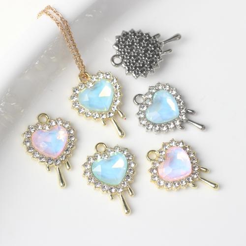 Zinklegering Hart Hangers, Zinc Alloy, met Cubic Zirconia, plated, DIY, meer kleuren voor de keuze, nikkel, lood en cadmium vrij, 17x12mm, 100pC's/Bag, Verkocht door Bag