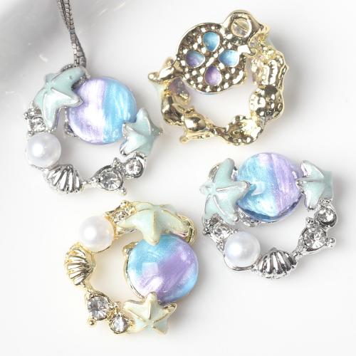 Zinc Alloy Enamel Pendants with Cubic Zirconia & Plastic Pearl plated DIY nickel lead & cadmium free Sold By Bag