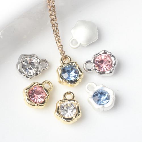 Zinc Alloy Rhinestone Pendants with Cubic Zirconia Flower plated DIY nickel lead & cadmium free Sold By Bag