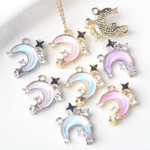 Resin Zinc Alloy Pendants with Resin Moon plated DIY & micro pave cubic zirconia nickel lead & cadmium free Sold By Bag