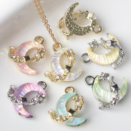 Resin Zinc Alloy Pendler, med Resin & Plastic Pearl, Moon, forgyldt, du kan DIY & med rhinestone, flere farver til valg, nikkel, bly & cadmium fri, 15x13mm, 100pc'er/Bag, Solgt af Bag