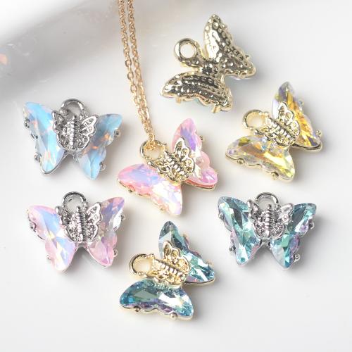 Zinc Alloy Animal Pendants with Cubic Zirconia Butterfly plated DIY nickel lead & cadmium free Sold By Bag