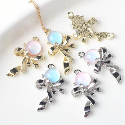 Resin Zinc Alloy Pendants with Resin Bowknot plated DIY & with rhinestone nickel lead & cadmium free Sold By Bag