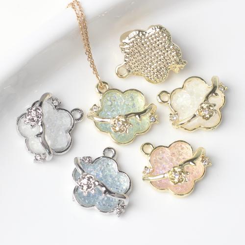 Resin Zinc Alloy Pendants with Resin Flower plated DIY & micro pave cubic zirconia nickel lead & cadmium free Sold By Bag