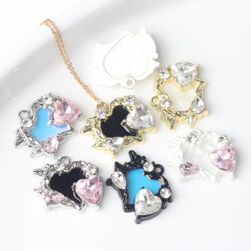 Zinc Alloy Heart Pendants plated DIY & micro pave cubic zirconia & enamel nickel lead & cadmium free Sold By Bag