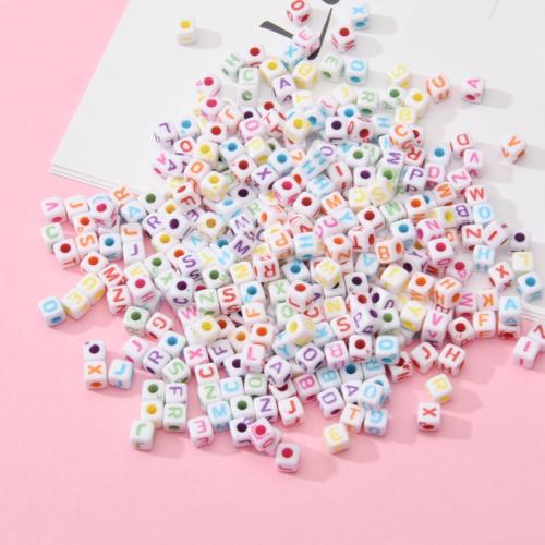 Perles acrylique alphabet, Carré, DIY, couleurs mélangées, 5x5mm, 100PC/sac, Vendu par sac