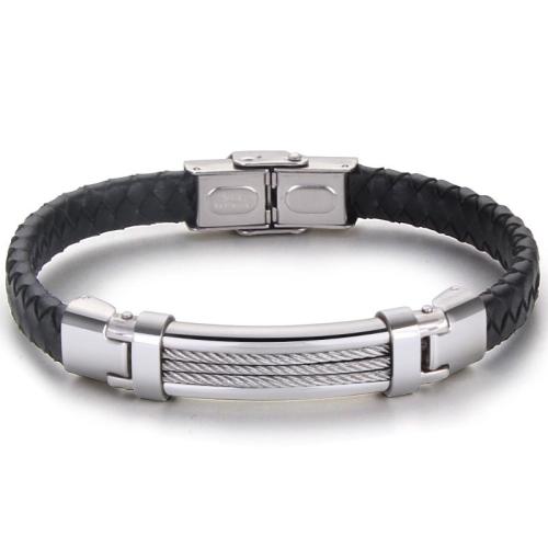 Rindsleder Armband, 304 Edelstahl, mit Kuhhaut, plattiert, unisex & verschiedene Stile für Wahl, keine, Länge ca. 21.5 cm, 10PCs/Menge, verkauft von Menge