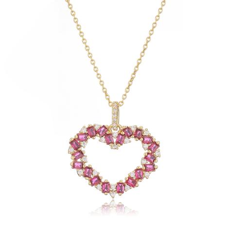 Cubic Zircon Micro Pave Brass Necklace Heart plated micro pave cubic zirconia & for woman Sold By PC