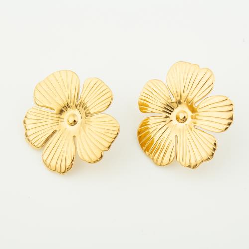 Roestvrij staal Stud Earrings, 304 roestvrij staal, Bloemblaadjes, voor vrouw, gouden, Verkocht door pair