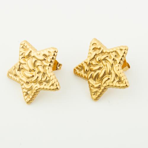 Roestvrij staal Stud Earrings, 304 roestvrij staal, Ster, voor vrouw, gouden, Verkocht door pair