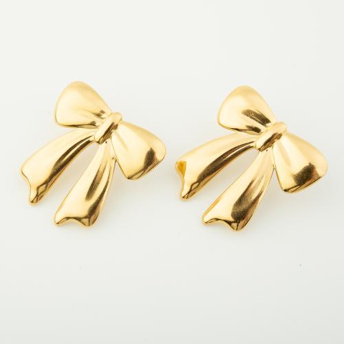 Roestvrij staal Stud Earrings, 304 roestvrij staal, Strik, voor vrouw, gouden, Verkocht door pair