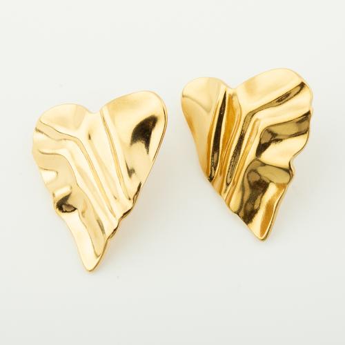 Roestvrij staal Stud Earrings, 304 roestvrij staal, Hart, voor vrouw, gouden, Verkocht door pair