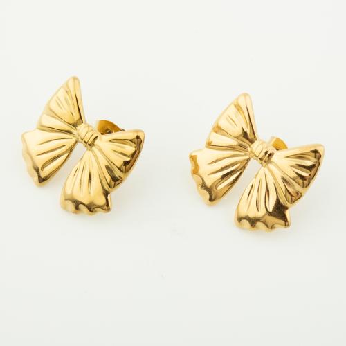 Roestvrij staal Stud Earrings, 304 roestvrij staal, Strik, voor vrouw, gouden, Verkocht door pair