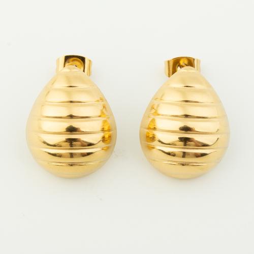 Stainless Steel Stud Earrings 304 Stainless Steel Vacuum Ion Plating for woman golden Sold By Pair