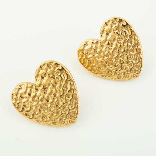 Stainless Steel Stud Øreringe, 304 rustfrit stål, Heart, for kvinde, gylden, Solgt af par