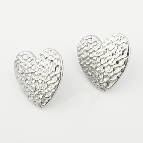 Stainless Steel Stud Øreringe, 304 rustfrit stål, Heart, poleret, for kvinde, platin farve, Solgt af par