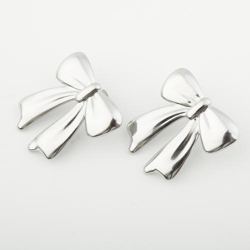 Stainless Steel Stud fülbevaló, 304 rozsdamentes acél, Bowknot, csiszolt, a nő, platina színű, Által értékesített pár