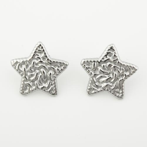 Roestvrij staal Stud Earrings, 304 roestvrij staal, Ster, gepolijst, voor vrouw, platina kleur, Verkocht door pair