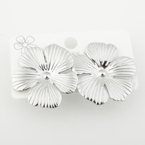 Stainless Steel Stud Earrings 304 Stainless Steel petals polished for woman platinum color Sold By Pair