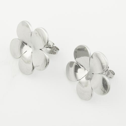 Roestvrij staal Stud Earrings, 304 roestvrij staal, Bloemblaadjes, gepolijst, voor vrouw, platina kleur, Verkocht door pair