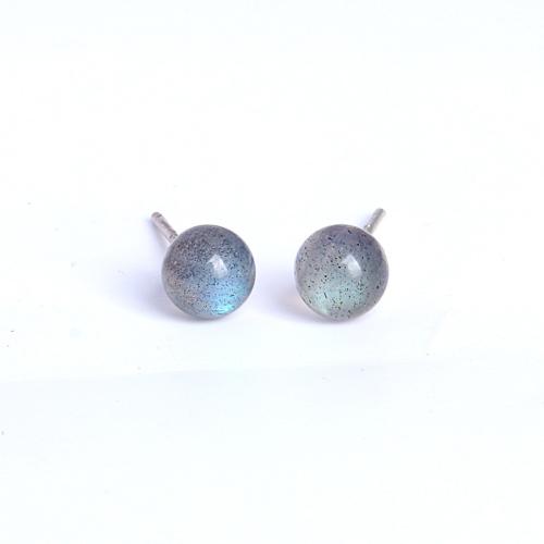 Boucle d'oreille de gaujon en acier inoxydable, Acier inoxydable 304, avec Moonstone & argent sterling 925, Placage, pour femme, argent, 5mm, Vendu par paire