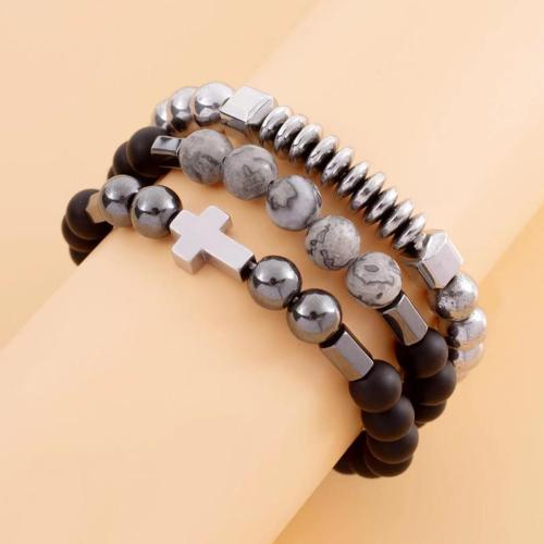 Edelsteen armbanden, Zinc Alloy, met lederen koord & turkoois & Glas & Acryl, verschillende stijlen voor de keuze & voor de mens, meer kleuren voor de keuze, Verkocht door Stel