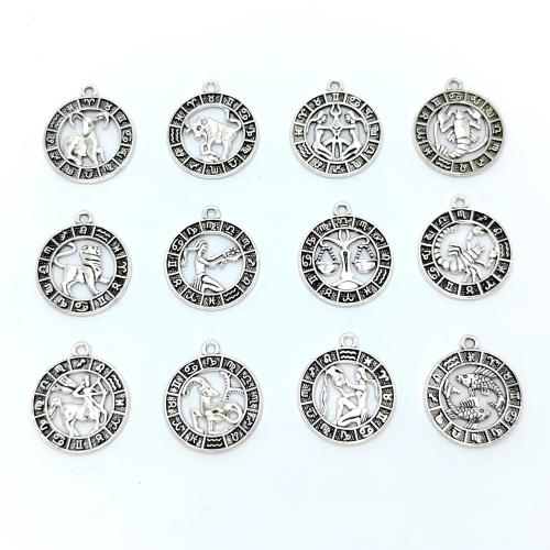 Zinc Alloy Pendants plated Zodiac symbols jewelry & DIY silver color Approx 2mm Sold By Bag