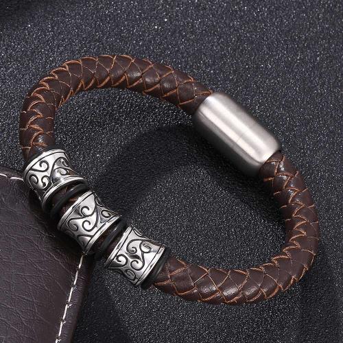 PU Leather Cord Bracelets 304 Stainless Steel with Magnet & PU Leather Vacuum Ion Plating & for man Sold By PC