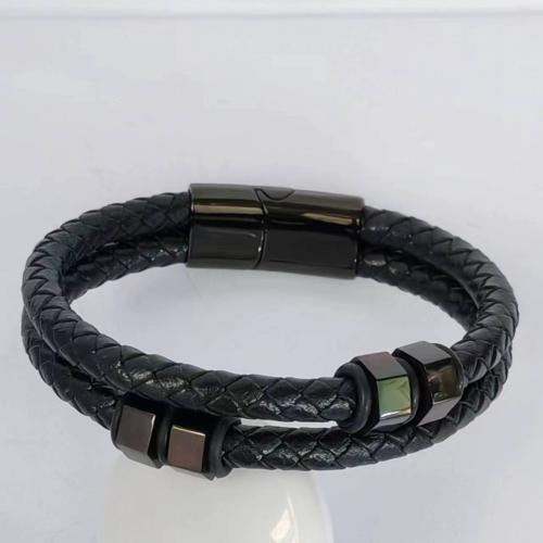 PU Leather Cord Bracelets 304 Stainless Steel with Magnet & PU Leather Vacuum Ion Plating Double Layer & for man Sold By PC