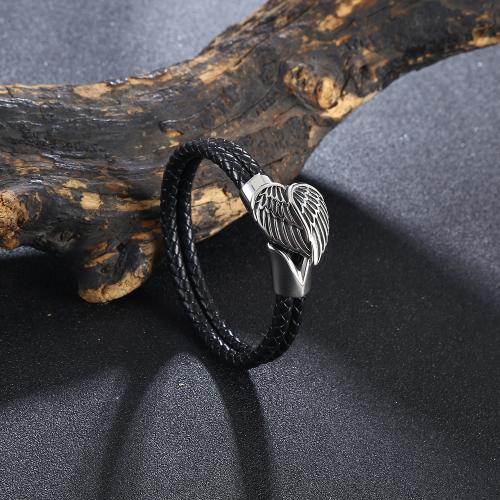 PU Leather Cord Bracelets 304 Stainless Steel with PU Leather Vacuum Ion Plating Double Layer & for man Sold By PC